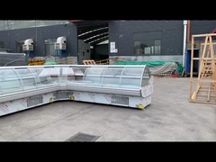 Yükseltilebilir ön eğri cam kapılı soğutmalı servis gösterme tezgahı