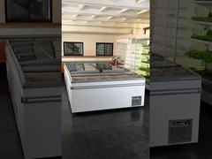 Statik soğutma sistemi ve kaydırılabilir düşük cam kapılı süpermarket buzdolabı