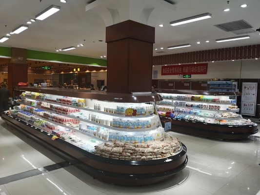 R404a Süpermarket Açık Ön Oval Ada Soğutucu Üç Raflı