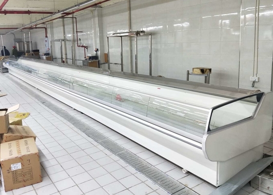Taze Et İçin Fan Soğutma Süpermarket Açık Buzdolabı Ön Kavisli Cam